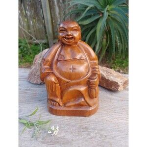 Vintage Monkey Pod Wood Buddha Figurine Handcrafted In The Philippines